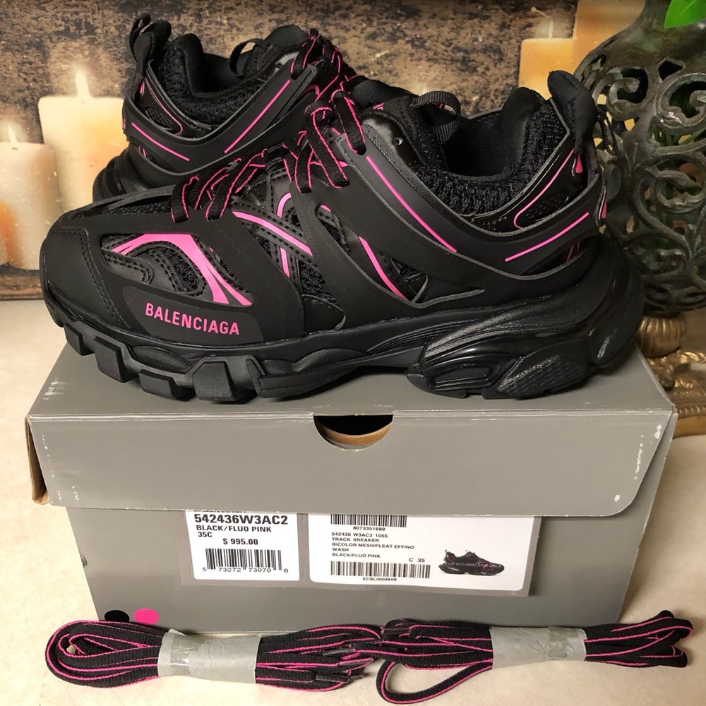 Balenciaga Track Runner Trainer Sneaker Low-Top Women Size 5 Black Pink
